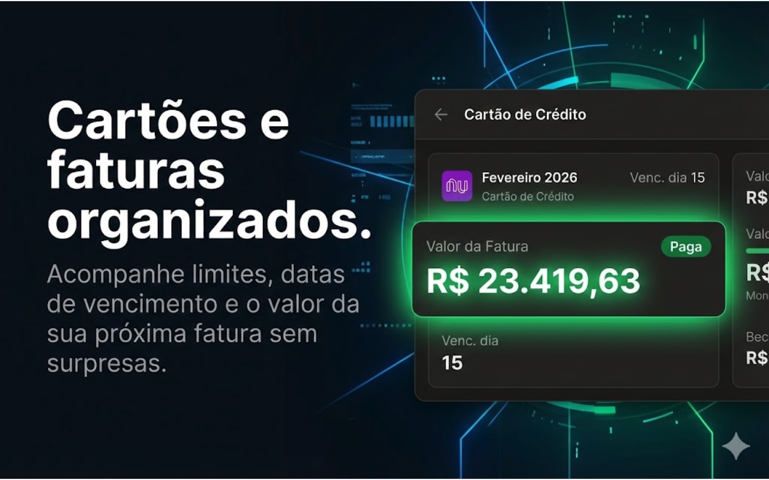 Cartões e faturas organizados